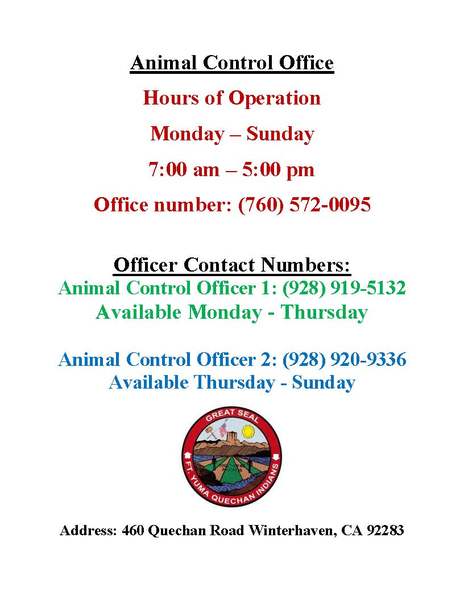 Departments - Animal Control - Fort Yuma Quechan Indian Tribe