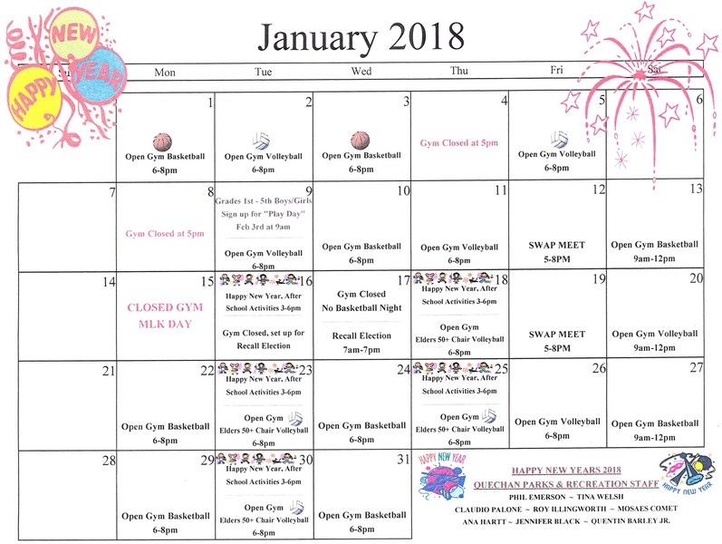 Parks And Recreation January 2018 Events Calendar Fort Yuma Quechan 